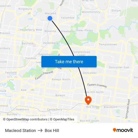 Macleod Station to Box Hill map