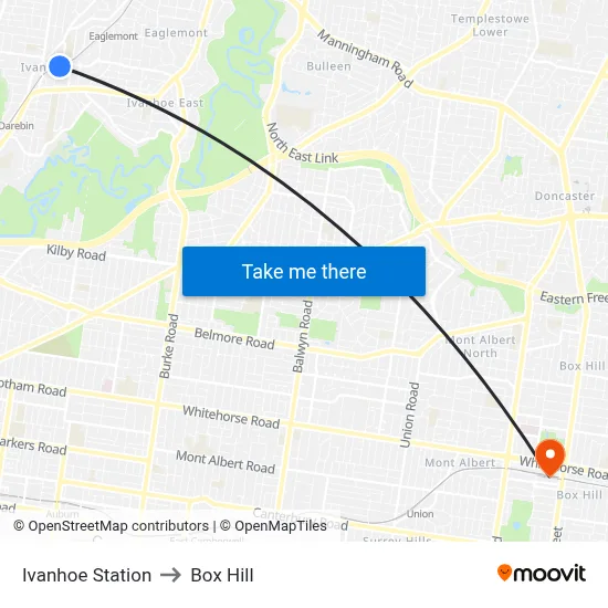 Ivanhoe Station to Box Hill map