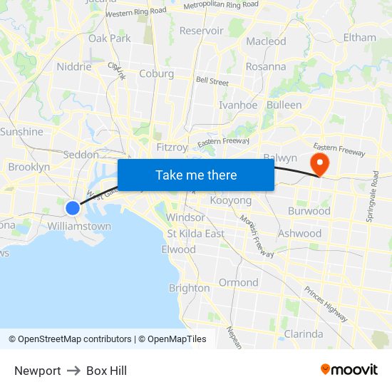 Newport to Box Hill map