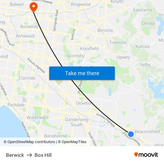 Berwick to Box Hill map