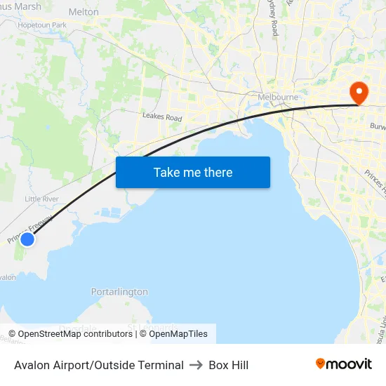 Avalon Airport/Outside Terminal to Box Hill map