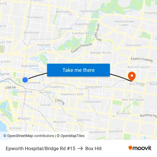 Epworth Hospital/Bridge Rd #15 to Box Hill map