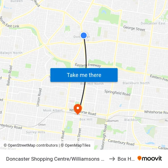 Doncaster Shopping Centre/Williamsons Rd to Box Hill map