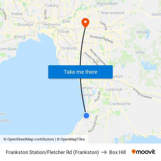 Frankston Station/Fletcher Rd (Frankston) to Box Hill map