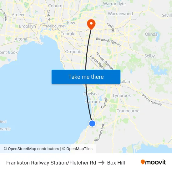 Frankston Railway Station/Fletcher Rd to Box Hill map