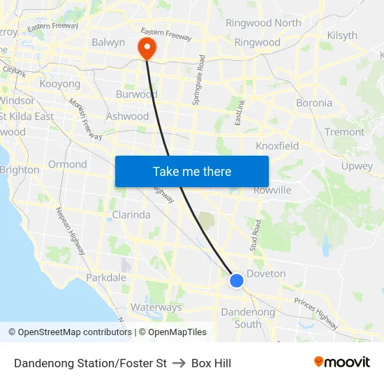 Dandenong Station/Foster St to Box Hill map