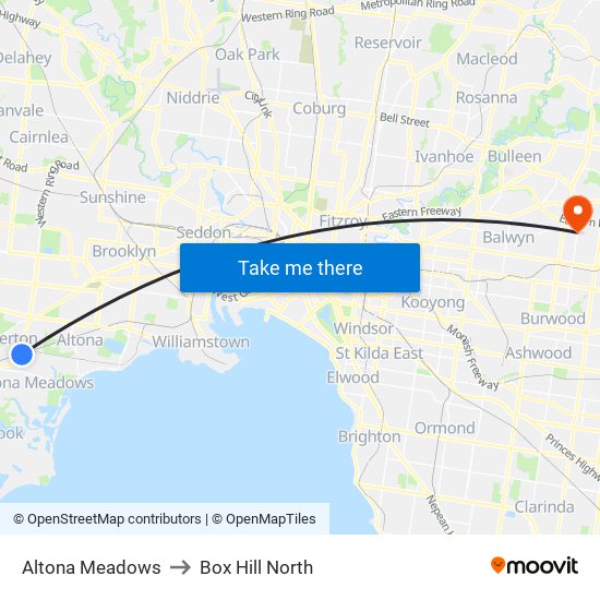 Altona Meadows to Box Hill North map