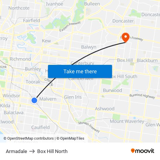 Armadale to Box Hill North map