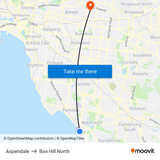 Aspendale to Box Hill North map