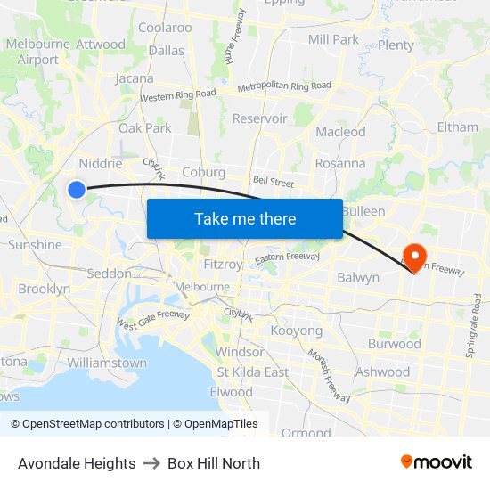 Avondale Heights to Box Hill North map