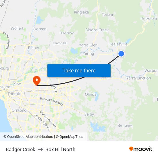 Badger Creek to Box Hill North map