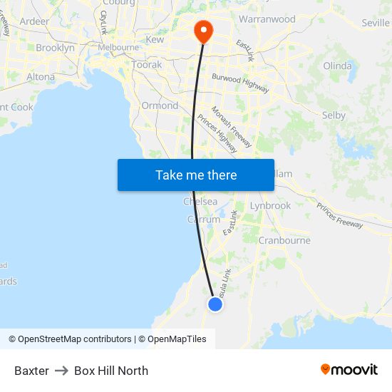 Baxter to Box Hill North map