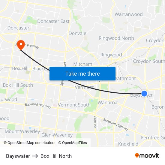 Bayswater to Box Hill North map