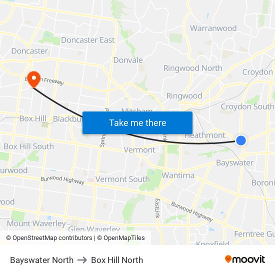 Bayswater North to Box Hill North map