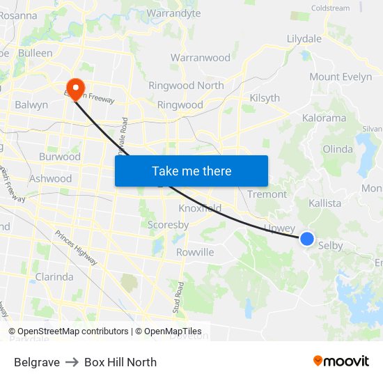 Belgrave to Box Hill North map