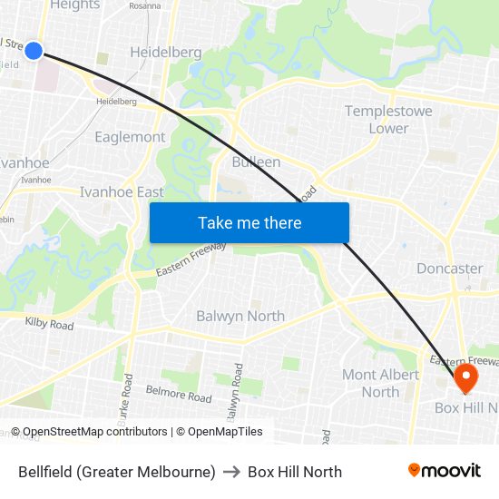 Bellfield (Greater Melbourne) to Box Hill North map