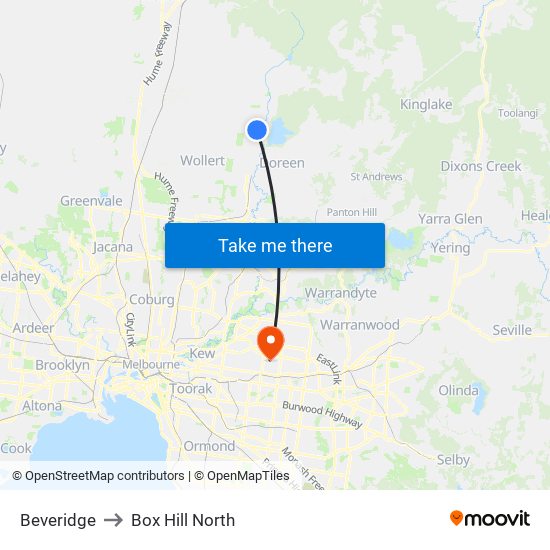 Beveridge to Box Hill North map