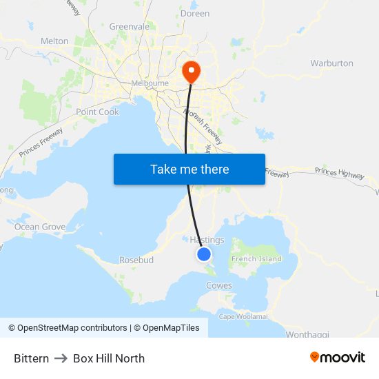 Bittern to Box Hill North map