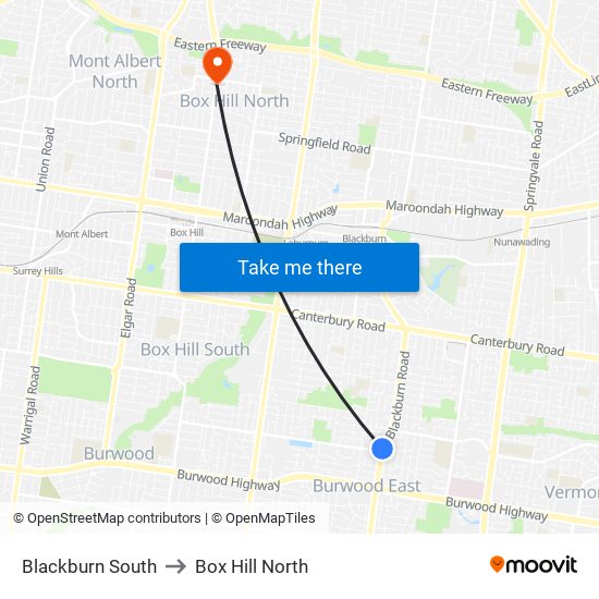 Blackburn South to Box Hill North map