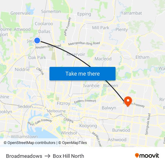 Broadmeadows to Box Hill North map