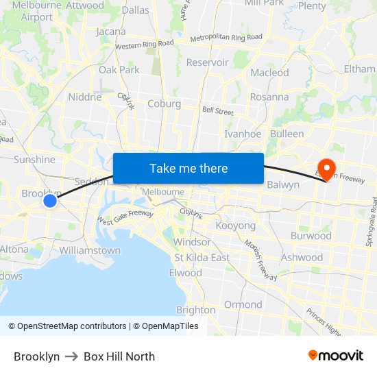 Brooklyn to Box Hill North map