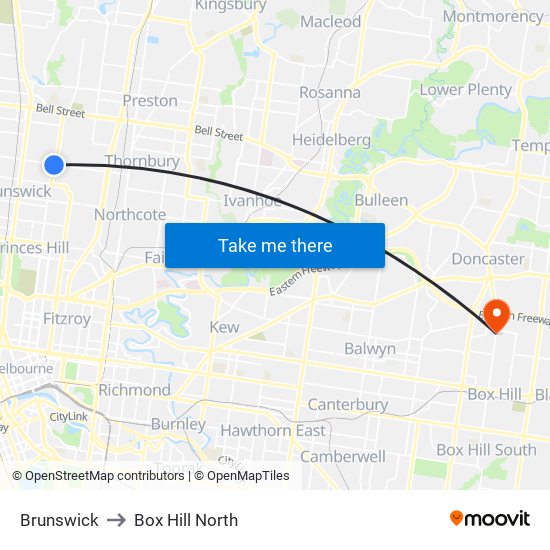 Brunswick to Box Hill North map