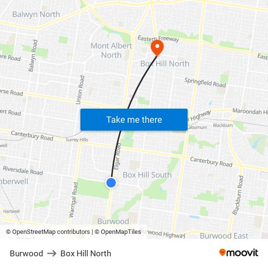 Burwood to Box Hill North map