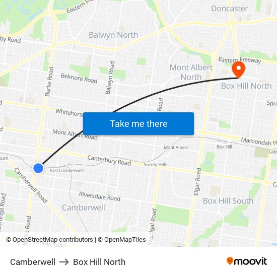 Camberwell to Box Hill North map