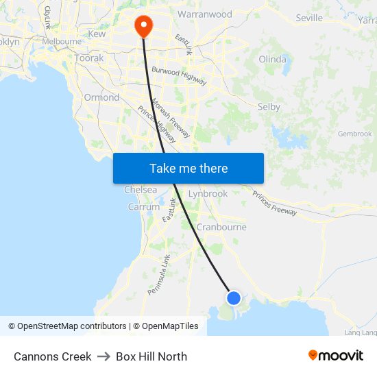 Cannons Creek to Box Hill North map