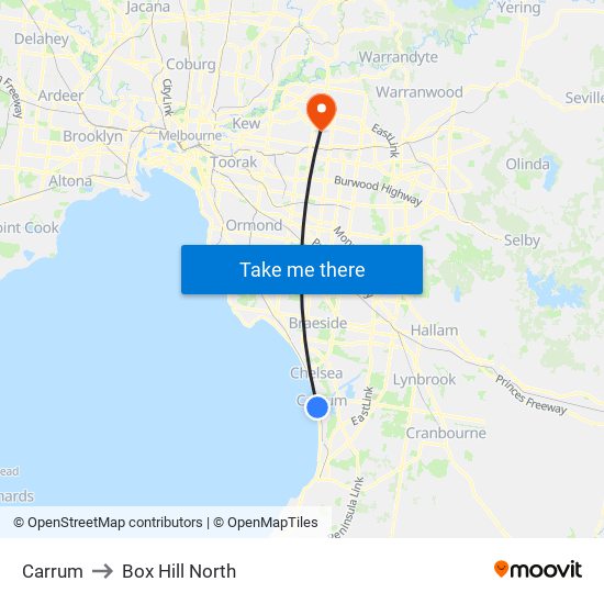 Carrum to Box Hill North map