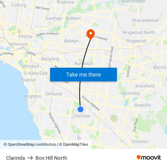 Clarinda to Box Hill North map