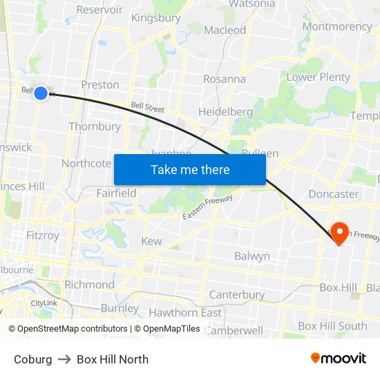 Coburg to Box Hill North map