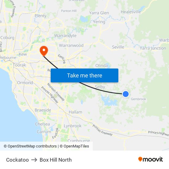 Cockatoo to Box Hill North map