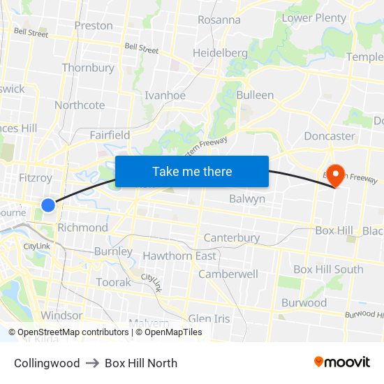 Collingwood to Box Hill North map