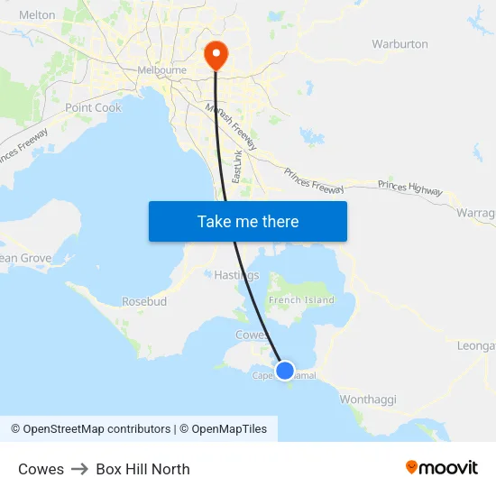 Cowes to Box Hill North map