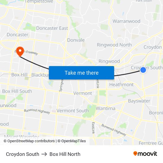 Croydon South to Box Hill North map