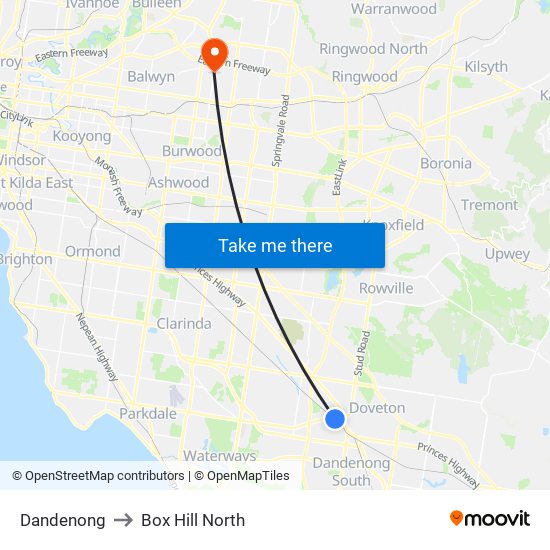 Dandenong to Box Hill North map