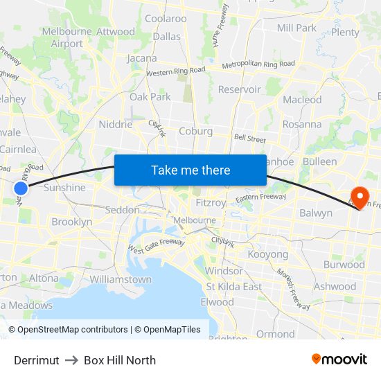 Derrimut to Box Hill North map