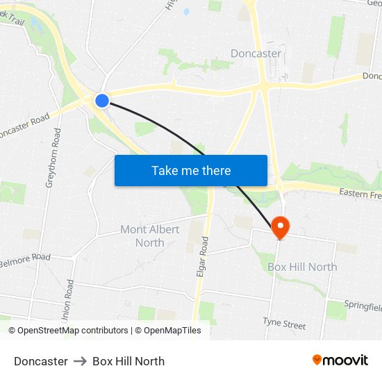 Doncaster to Box Hill North map