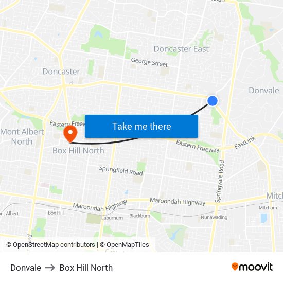 Donvale to Box Hill North map