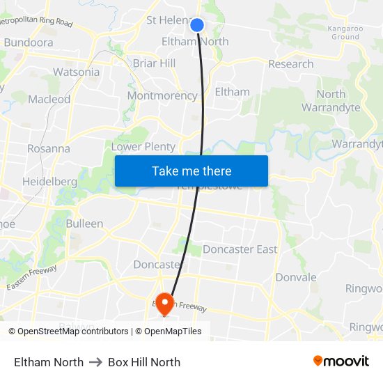 Eltham North to Box Hill North map