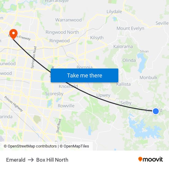 Emerald to Box Hill North map