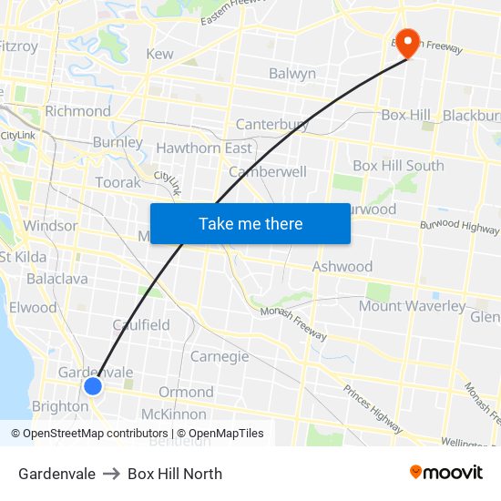 Gardenvale to Box Hill North map