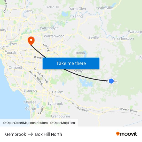 Gembrook to Box Hill North map