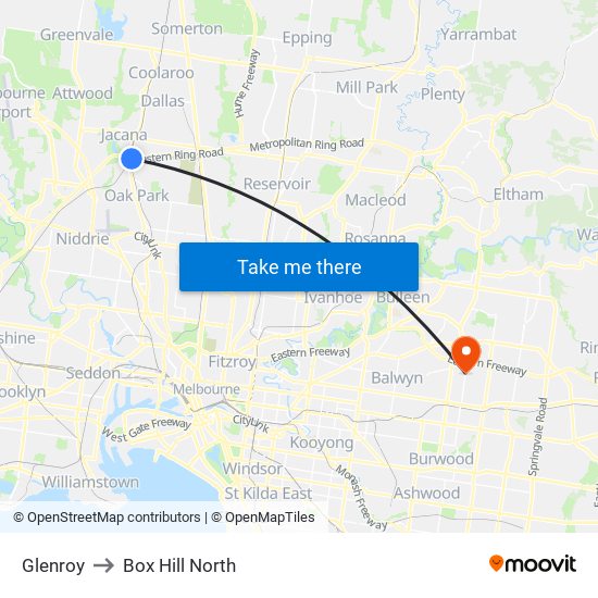 Glenroy to Box Hill North map