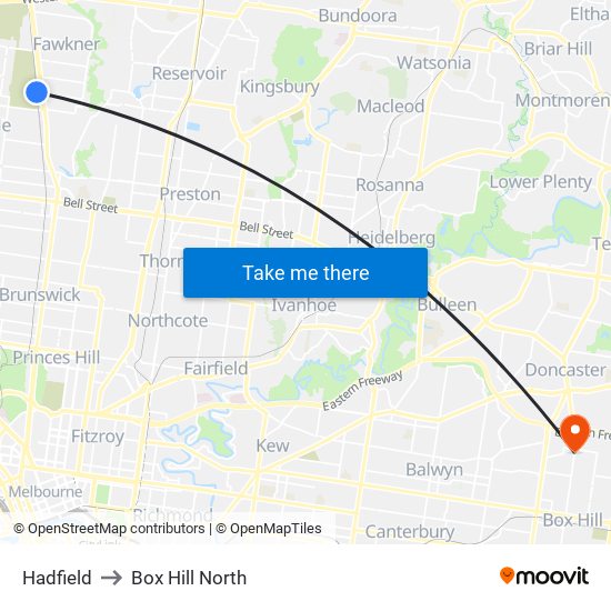 Hadfield to Box Hill North map