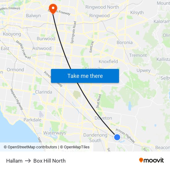 Hallam to Box Hill North map