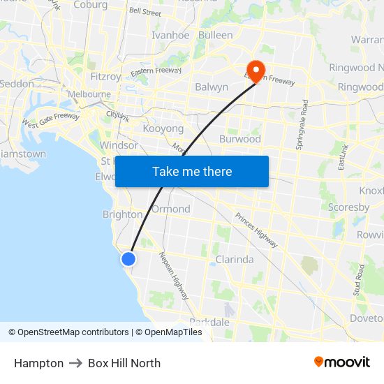 Hampton to Box Hill North map