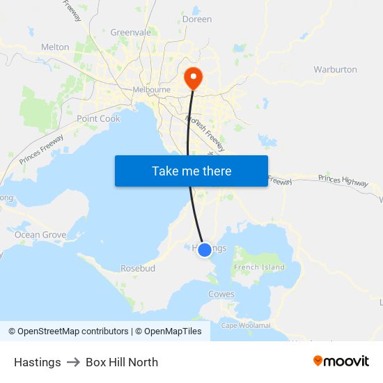 Hastings to Box Hill North map