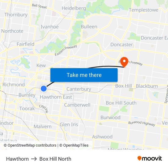 Hawthorn to Box Hill North map